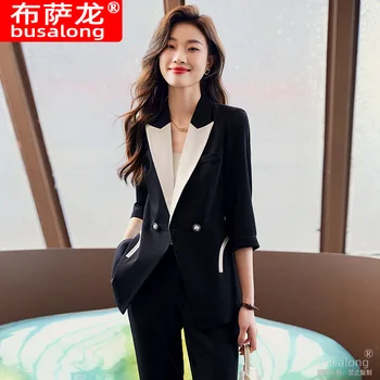 2023 Годишната бизнес дамски дрехи с къс ръкав в бизнес стил, малък яке, Официално облекло, Моден костюм Slim Fit