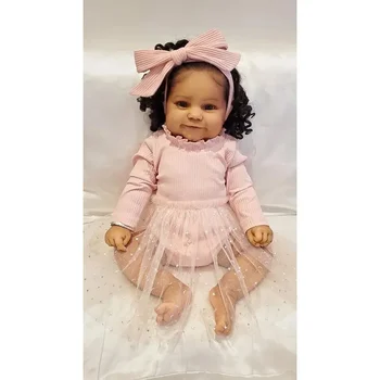 60-См огромна кукла Baby Reborn за деца Мади от тъмно-кафява кожа, благородна кукла Genesis, рисувани на ръка с видими венами