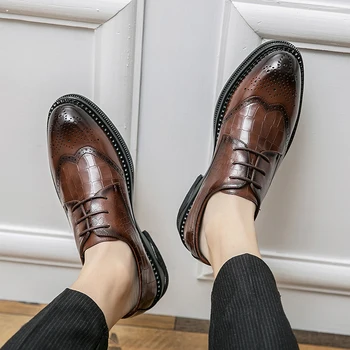 Мъжки обувки-oxfords ръчно изработени, сиви кожени мъжки модел обувки с перфорации тип 