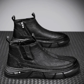 Мъжки обувки Chukka от водоустойчива кожа, ежедневни ботильоны-oxfords дантела, ежедневни модельная обувки за мъже