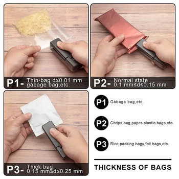 Мини-Опаковчик на пакети-преносими ръчни Акумулаторни вакуум термосвариватели и нож 2в1 за съхранение на хранителни продукти в пластмасови торби, 2 бр. Черно 4