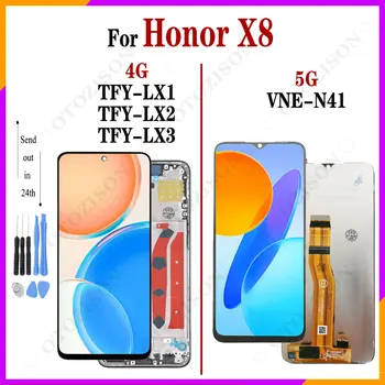 LCD дисплей С Рамка За Честта X8 5G VNE-N41 Дисплей За Huawei Honor X8 4G TFY-LX1 TFY-LX2 TFY-LX3 Сензорен екран възли с Цифров Преобразувател