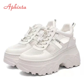 Aphixta / 2022 Летни Маратонки от Въздушна мрежа, Увеличаване на Растежа, Дамски обувки На платформа, Нескользящие Обувки На Масивна Подметка, Бежови обувки с дантела