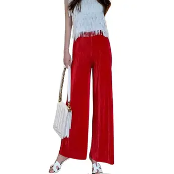 2023 Пролет-лято, обикновена директни дълги панталони в стил ретро, Нови Женски Корейски модни ежедневните Свободни широки панталони -