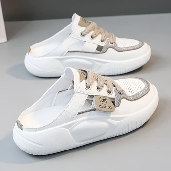 Обувки 2023 г., новите дамски чехли с дишаща мрежа на дебела подметка, Летни модни универсален мини дамски сандали