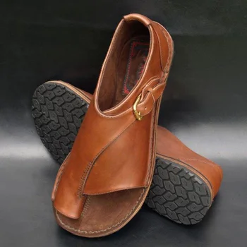 Дамски сандали в голям размер за лятото на 2019, гумени сандали в римски стил с катарама, дамски сандали на равна подметка с летни плажни чехли, директна доставка