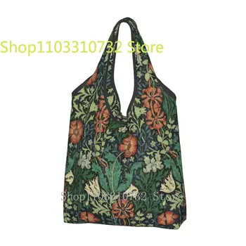 Забавна чанта за пазаруване с цветен модел на Уилям Морис Комптона в стил ар нуво, Преносим чанта за пазаруване с текстил модел, Наплечная чанта за пазаруване на хранителни стоки