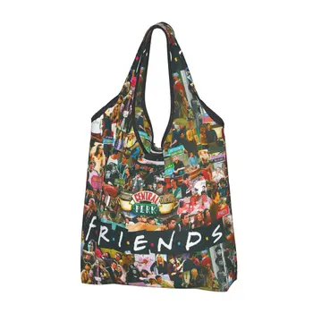 Пазарска чанта Friends ТВ Шоу Колаж, за Многократна употреба за хранителни стоки еко-чанти, чанти за рециклиране голям капацитет Rachel Monica, Моющаяся чанта