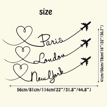 Париж, Лондон, Ню Йорк Цитат на Стикер на стената на самолета за пътуване Спалня Хол Стикери за стена с надпис Love Planes City Детски винил 2