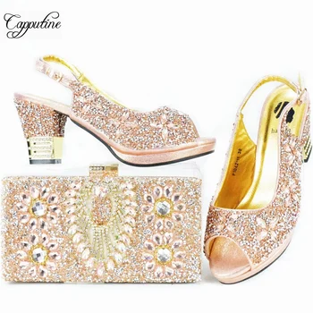 Комплект дамски обувки и чанти на Праскова с камъни, луксозни летни сандали в африканския стил, съчетани с чанта-лодка, женски сандали-клатчем GL33 0