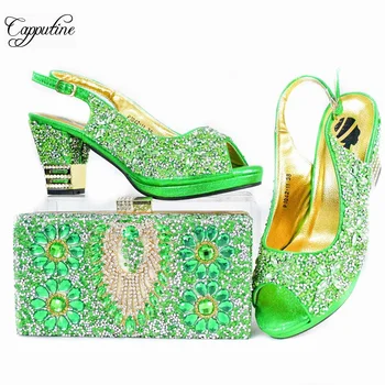 Комплект дамски обувки и чанти на Праскова с камъни, луксозни летни сандали в африканския стил, съчетани с чанта-лодка, женски сандали-клатчем GL33 4