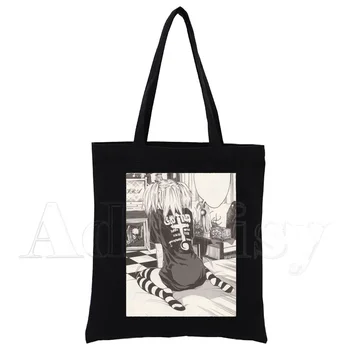 Death Note Миша Amane Пазарска чанта с принтом на Оригинален дизайн на Бели Модни пътни чанти Унисекс Черни