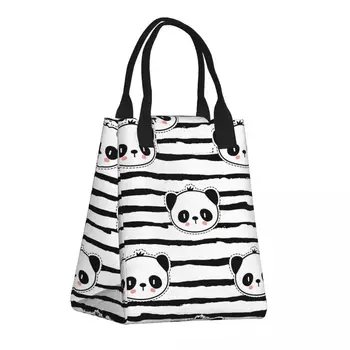Хартиена чанта за обяд с изображение на мечка панда в ивица, водене жив свежест, с плетене на една кука и линия, чанта за обяд, Топлоизолационна чанта за обяд