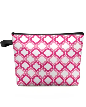 Розова Сафьяновая пътна косметичка голям капацитет, Преносима чанта за съхранение на козметика, женски Водоустойчив многофункционален молив случай