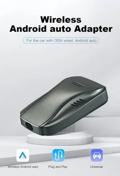 Безжичен адаптер за кола Android Auto, plug към безжична мрежа, Автоматично свързване Онлайн ъпгрейд Plug & Play, с Bluetooth 5.0 и 5.8 Ghz WiFi