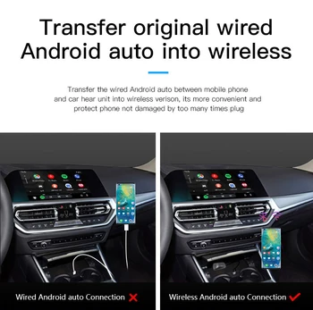 Безжичен адаптер за кола Android Auto, plug към безжична мрежа, Автоматично свързване Онлайн ъпгрейд Plug & Play, с Bluetooth 5.0 и 5.8 Ghz WiFi 1