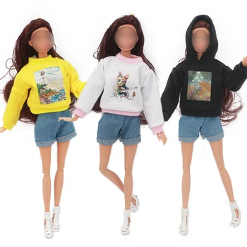 2 комплекта Офис спортна кукольной дрехи за Барби кукла Екипировки 1/6 Аксесоари за кукли на Барби Риза с Къси панталони панталони Подарък Xm