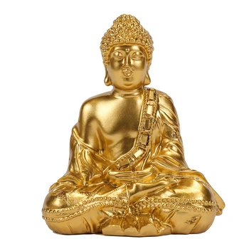 Медитативна статуя на седнал Буда - Златна тайландски статуетка на седнал Буда - Скулптура молящегося на Буда, за да украсят дома на открито