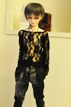 Облекло за кукли BJD подходящ за размера на 1/3 1/4 чичо черна лейси прозрачна риза с един деколте и аксесоари за кукли