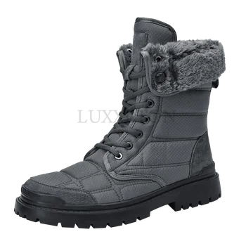 Зимни улични мъжки зимни обувки, запазването на топлина, мъжки туристически обувки, висококачествена водоустойчива кожа високи мъжки обувки големи размери, маратонки