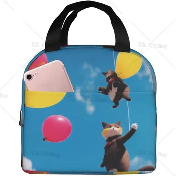 Чанта за обяд с котки и балони за жени /мъже, изолирано чанта за обяд, за многократна употреба за обяд, кутия за пикник, на плажа, в офиса