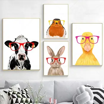 Модни животни с очила Художествени картини върху платно Реколта плакати и щампи Пингвин Жираф на стената Художествени картини Начало декор 1
