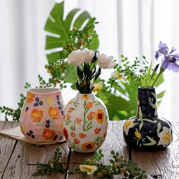 Керамична ваза, Реколта ръчно рисувани с графити, Цветя ваза за цветя, Аксесоари за цветя, Порцелан Терариум ръчно изработени