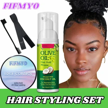 Восък за коса Edge Control за жени, гел за коса, екстремна фиксация за всички типове коса + Пяна за стилизиране на косата, пенка за къдрава коса, пяна за къдрава коса 0
