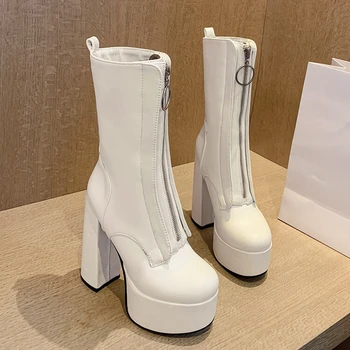 BLXQPYT, Зимни топли бели ботильоны на много висок ток, с цип за жени, модни вечерни Универсални обувки на платформа A8-3