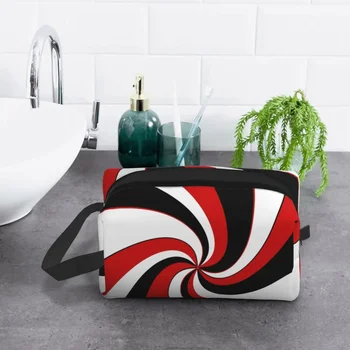 Изработени по поръчка в червено-черно-бяла чанта за тоалетни принадлежности Twist с абстрактен геометричен модел, косметичка за съхранение на женската козметика, калъф за набиране Dopp 5