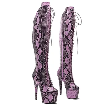 LAIJIANJINXIA/ Нови Модни Дамски ботуши над коляното от изкуствена кожа 17 см/7 инча За танци на един стълб На висок ток и платформа 186