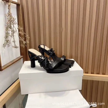 Летни Секси дамски сандали с дълга каишка, Удобни ежедневни обувки на висок ток, Модни дамски обувки с асиметрични пръсти на висок ток, уникален дизайн