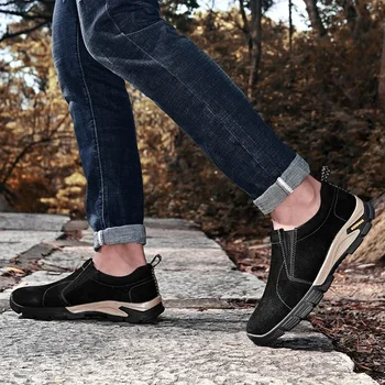 Мъжки ежедневни обувки за разходка големи размери, модерен нови обувки на платформа без обков от естествена кожа, мъжки улични лоферы големи размери 4