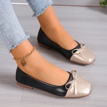 Елегантни дамски обувки на плоска подметка; Новост 2024 г.; Лидер на продажбите; Модни дамски обувки на нисък ток; за Боядисана удобни дамски обувки с квадратни пръсти;