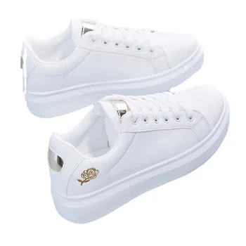 Тенис Feminino/ Бели обувки дантела; Дамски Однотонная Дамски обувки от изкуствена кожа; Ежедневни дамски обувки; спортни обувки (продажба)