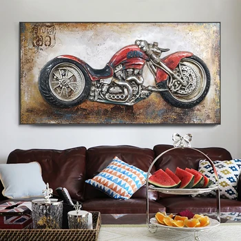 Търговия на едро с Ретро Абстрактен Мотоциклет Платно Картина Ретро Плакат и Щампи Стенно Изкуство Картина за Хола Момче Начало Декор