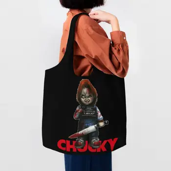 Забавна Кукла на Дявола Ужасите Чъки Торбички за пазаруване за многократна употреба използване на Продукта Холщовая чанта за пазаруване Чанта за снимки