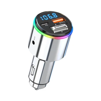 Автомобилен Bluetooth Mp3-плейър Автомобилното безжично зарядно устройство PD30w QC3.0 Бързо зареждане AUX-плейър Детектор за напрежение с подсветка на атмосферата 0