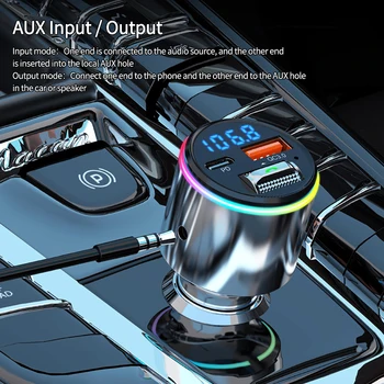 Автомобилен Bluetooth Mp3-плейър Автомобилното безжично зарядно устройство PD30w QC3.0 Бързо зареждане AUX-плейър Детектор за напрежение с подсветка на атмосферата 1