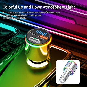 Автомобилен Bluetooth Mp3-плейър Автомобилното безжично зарядно устройство PD30w QC3.0 Бързо зареждане AUX-плейър Детектор за напрежение с подсветка на атмосферата 3