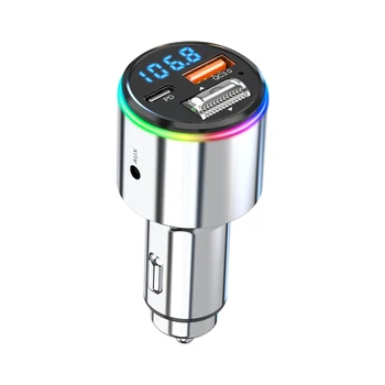 Автомобилен Bluetooth Mp3-плейър Автомобилното безжично зарядно устройство PD30w QC3.0 Бързо зареждане AUX-плейър Детектор за напрежение с подсветка на атмосферата 5
