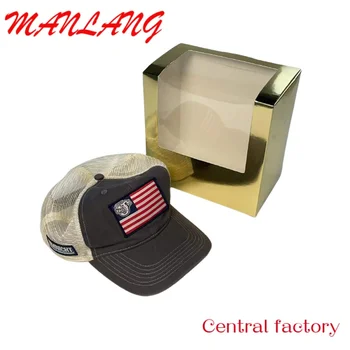 Обичай Черен гофрирани кутии за бейзболни шапки, подходящи за вторична преработка, Лъскава кутия за кепок, сгънати опаковки, шляпная кутия 5
