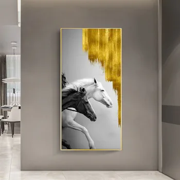 Модерен плакат с животни, стенни живопис върху платно, черно-белият кон За украса галерии, стенни картини на Cuadros