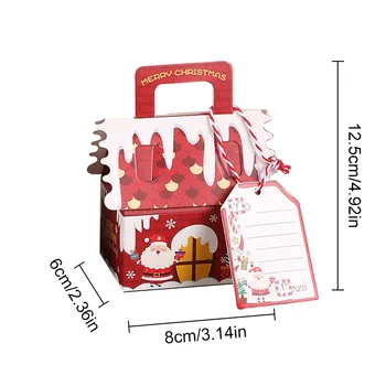 5шт Пакети за Коледни подаръци от Крафт-хартия във формата на домове, опаковки за шоколадови бонбони и бисквити, Зелени и Червени, Опаковки, кутии, Окачване под формата на Елхи, декорация за партита 5