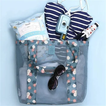 Преносим mesh bag голям капацитет на торби за Многократна употреба за съхранение на детски играчки, плажна чанта за плуване, женски органайзер за грим, чанта за пазаруване