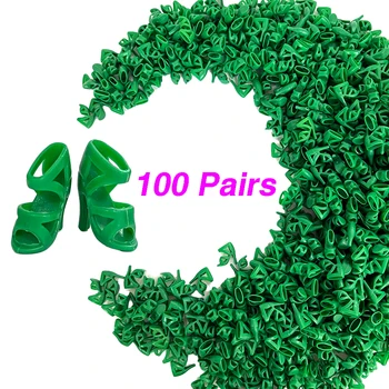 100 Чифта / комплект Модерни зелени обувки, вечерни обувки, модерни сандали за Барби кукли, аксесоари за преобличане на кукли 1/6 за момичета