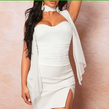 Женствена рокля без презрамки 2023, нова есенна мода, бяла тънка елегантна къса чанта с намаляване на главната улица, модерно рокля