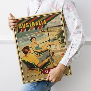 Ретро-Плакат С Реклама На Туристически Полети В Австралия, Артистични Щампи Франк Макнамары, Декоративна Живопис Декори За Почивка На Брега