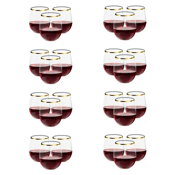 Чаши за вино със златен ръб, за еднократна употреба прозрачни пластмасови чаши за вино на 12 унции, пластмасови чаши за мартини, необичайни чаши за партита