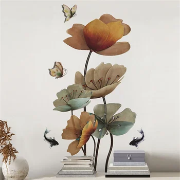 PVC Цветна стикер на стената 3D Пеперуда на Цвете Шаран Водоустойчив Сменяеми Декоративни Стикери, Тапети за дома за спални хол